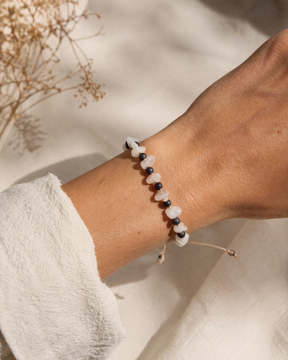 Moonstone & Onyx Bracelet – Adjustable