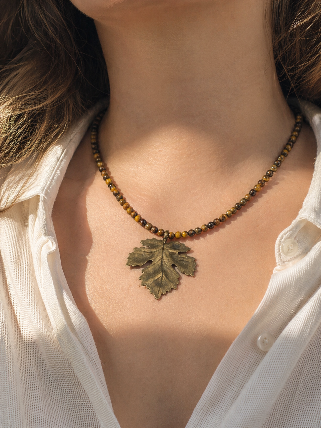 Tiger Eye Oak Leaf Necklace
