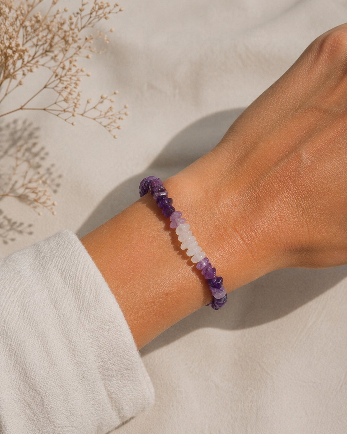 Amethyst & Moonstone Bracelet – Elastic