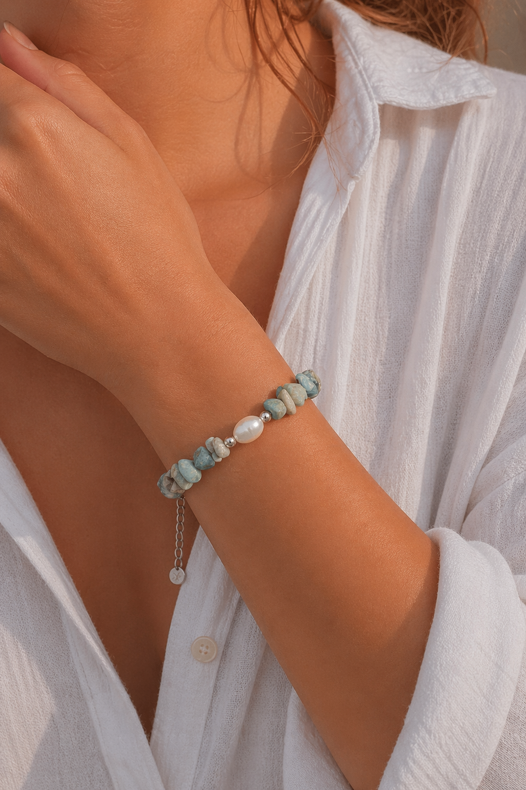 Amazonite & Pearl Bracelet – Adjustable